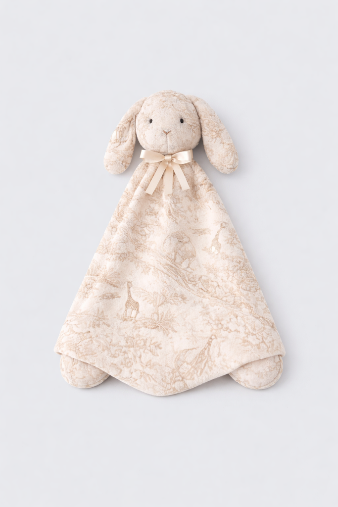 Doudou Lapin - Toile de Jouy, coloris sable – cadeau de naissance personnalisé Nid d'Amour Paris