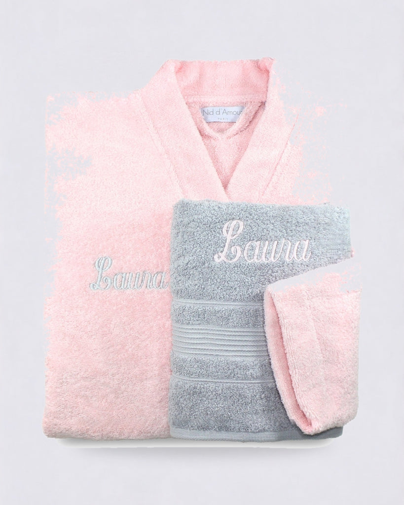 Peignoir et serviette brodés femme