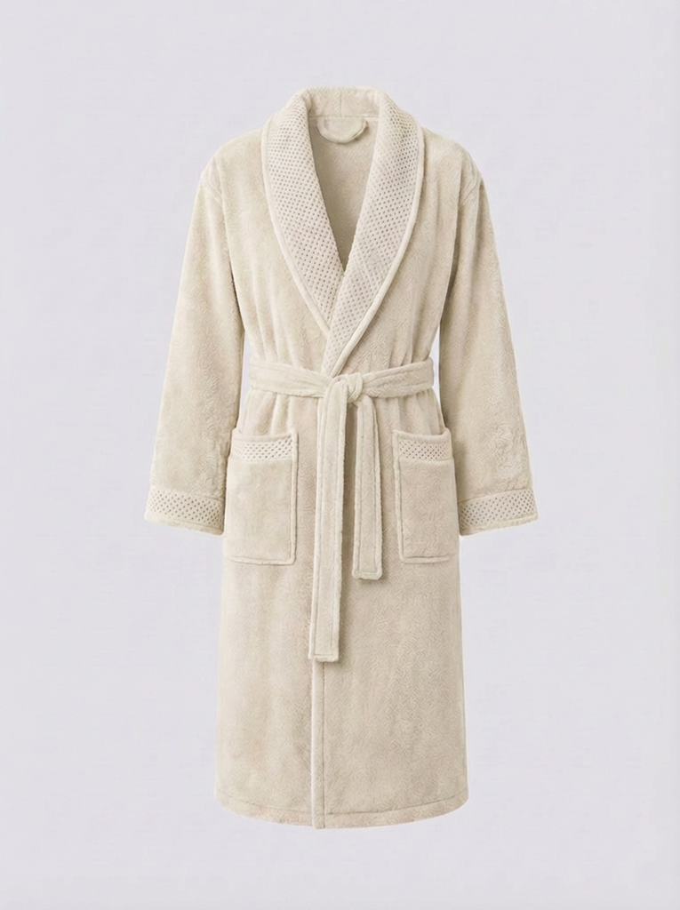 Peignoir Col Châle - Unisexe, coloris sable – linge de bain personnalisé Nid d'Amour Paris