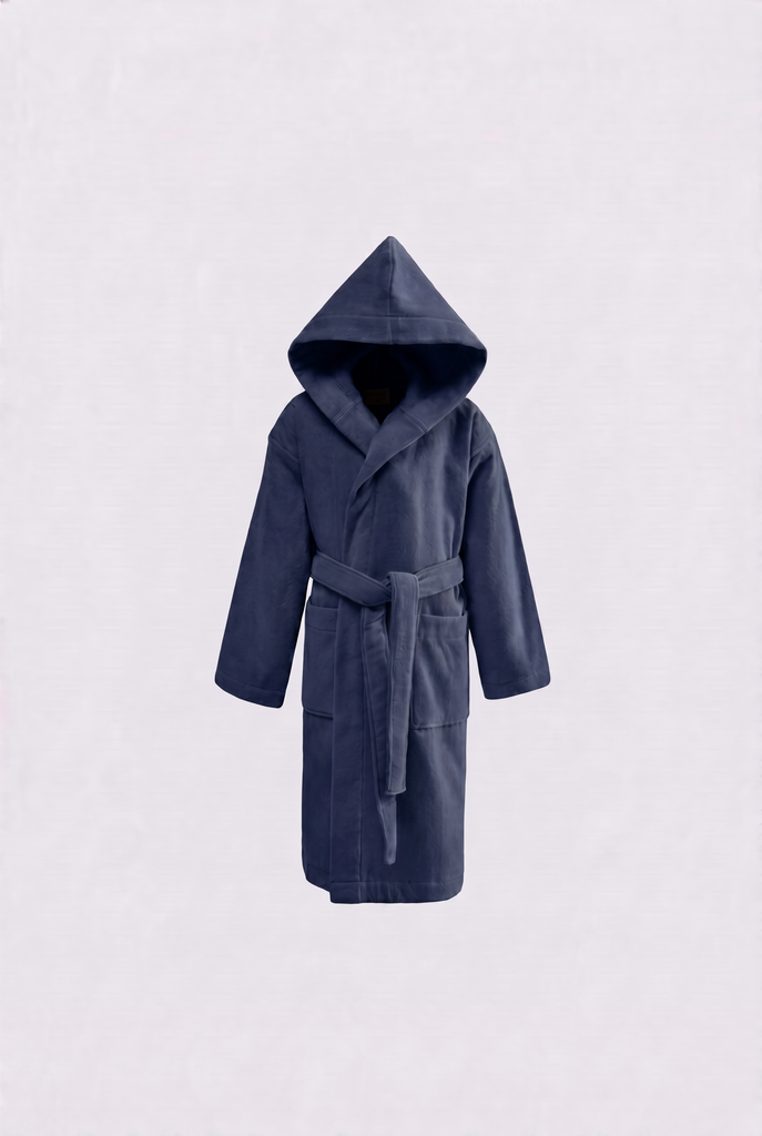 Peignoir Enfant - Velours & Eponge, coloris marine – linge de bain personnalisé Nid d'Amour Paris