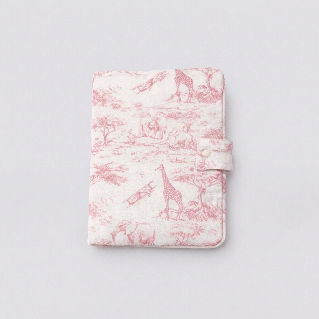 Protège Carnet de Santé - Toile de Jouy, coloris poudre – cadeau de naissance personnalisé Nid d'Amour Paris